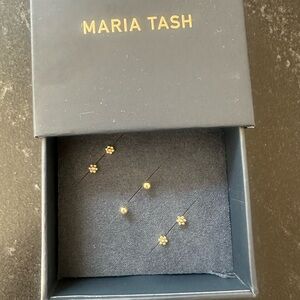Maria Tash Gold ball earrings with 2 pairs of Floral Stud backings.